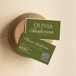 Tarjeta De Visita Código QR de lujo verde oliva retro dinero antiguo