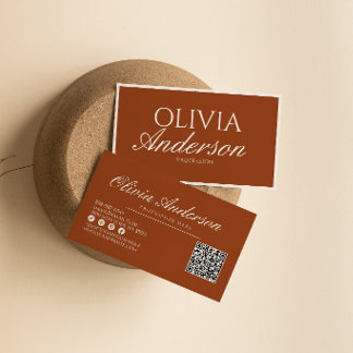 Tarjeta De Visita Código QR de lujo vintage naranja quemado dinero a