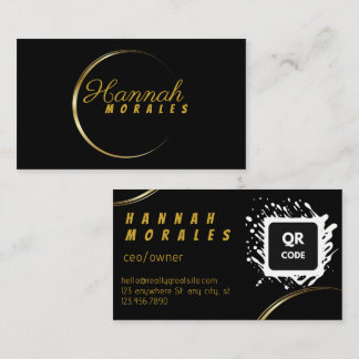 Tarjeta De Visita Código QR de luna creciente de oro negro elegante
