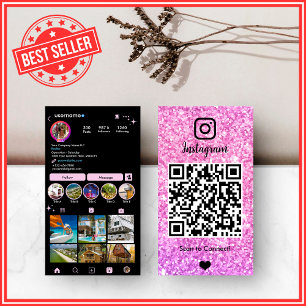 Tarjeta De Visita Código QR de LUXURY en Instagram de Purpurina rosa