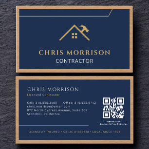Tarjeta De Visita Código QR de madera de contratista de azul marino