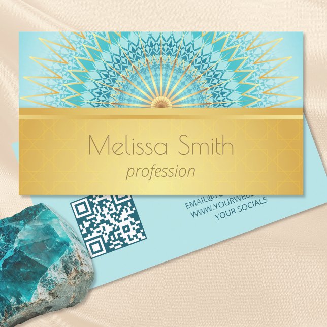 Tarjeta De Visita Código QR de Mandala Turquoise Gold (Subido por el creador)