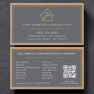Tarjeta De Visita Código QR de Mano de Obra Construcción de Madera P