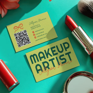 Tarjeta De Visita Código QR de Maquillador de Cítrico Verde Retro