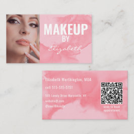 Tarjeta De Visita Código QR de Maquillaje de Acuarela Rosa Coral Son