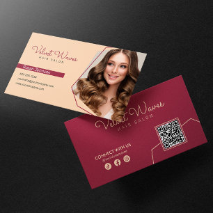 Tarjeta De Visita Código QR de Maquillaje de Estilista de Pelo Rojo