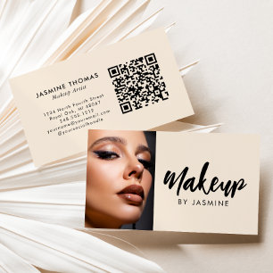 Tarjeta De Visita Código QR de Maquillaje de Foto con Letra Script N