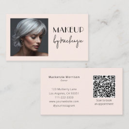 Tarjeta De Visita Código QR de Maquillaje de Foto de Tinta Rosa Scri