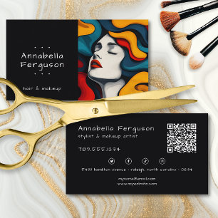 Tarjeta De Visita Código QR de maquillaje de pelo colorido arte pop
