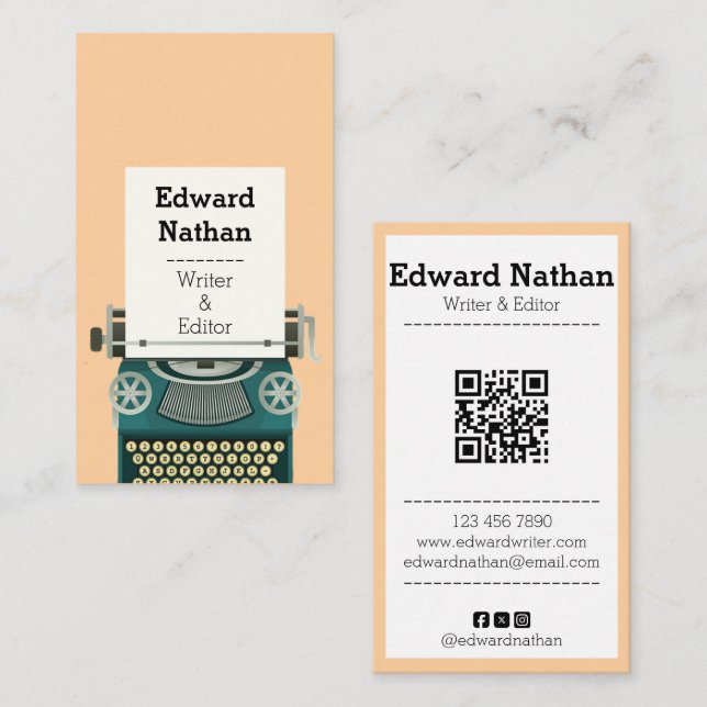 Tarjeta De Visita Código qr de máquina de escribir profesional retro (Anverso / Reverso)