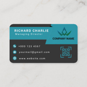 Tarjeta De Visita Código QR de Marketing Digital Moderno en Verde Az