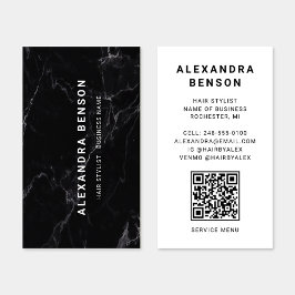Tarjeta De Visita Código QR de mármol blanco y negro moderno