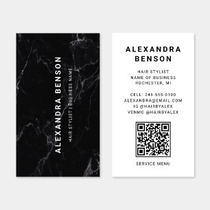 Tarjeta De Visita Código QR de mármol blanco y negro moderno