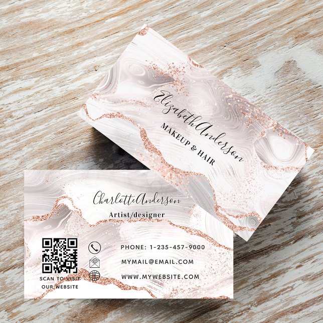 Tarjeta De Visita código QR de mármol de agata blanco de oro Rosa (Subido por el creador)