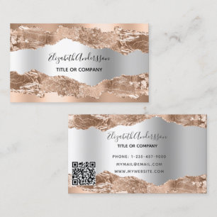 Tarjeta De Visita código qr de mármol de ágata de plata de oro Rosa