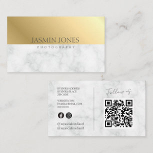 Tarjeta De Visita Código QR de mármol dorado elegante