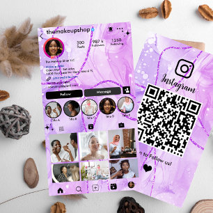 Tarjeta De Visita Código QR de mármol morado lindo de Instagram Rede