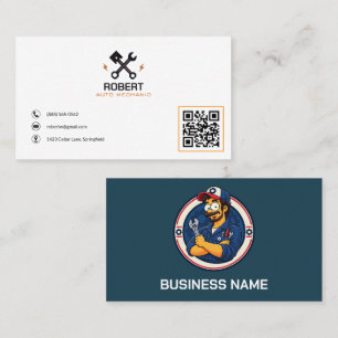 Tarjeta De Visita Código QR de Mascota de Mecánico de Autos Reparar