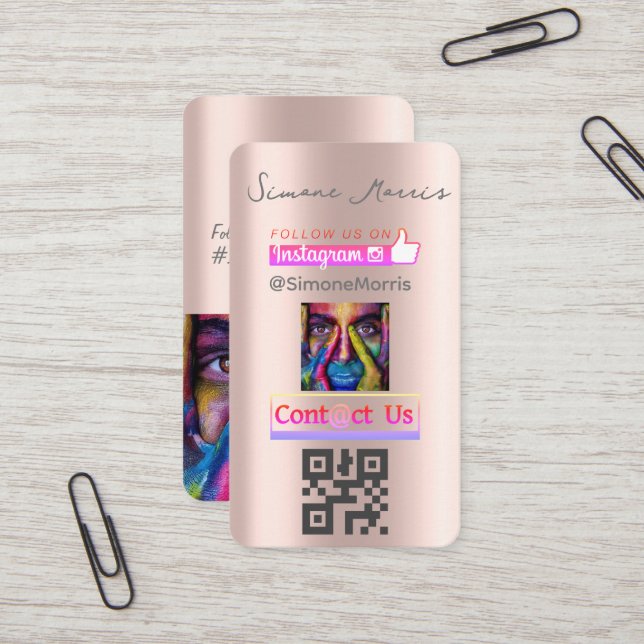 Tarjeta De Visita Código QR de medios sociales de oro Rosa - Fotogra (Anverso/Reverso In Situ)