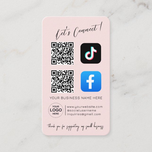 Tarjeta De Visita Código QR de medios sociales - Diseño rosa (Anverso)