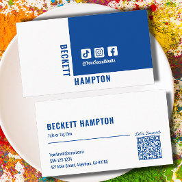 Tarjeta De Visita Código QR de medios sociales simples azul