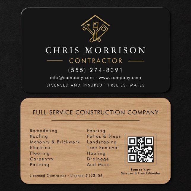 Tarjeta De Visita Código QR de Mejora del Hogar de Madera (Subido por el creador)