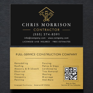Tarjeta De Visita Código QR de Mejora del Hogar Industrial Negro Dor