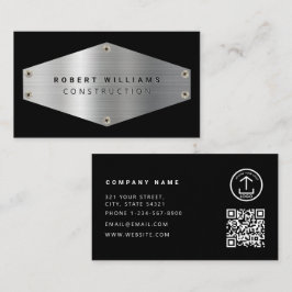 Tarjeta De Visita Código QR de metal de construcción negro plateado 