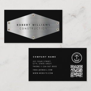 Tarjeta De Visita Código QR de metal de construcción negro plateado 