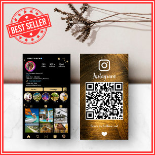 Tarjeta De Visita Código QR de Metal LUXURY de Instagram en Oro y Ne