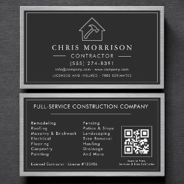 Tarjeta De Visita Código QR de metal negro plateado de construcción 