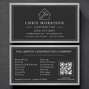 Tarjeta De Visita Código QR de metal negro plateado de construcción 