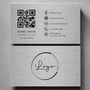 Tarjeta De Visita Código QR de metal para abogado