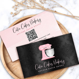 Tarjeta De Visita Código QR de mezclador de cocina rosa en panadería