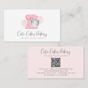 Tarjeta De Visita Código QR de mezclador de cocina rosa pastel chef 