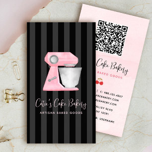 Tarjeta De Visita Código QR de mezclador de panadería rosa en rayas