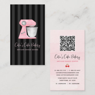 Tarjeta De Visita Código QR de mezclador de panadería rosa en rayas 