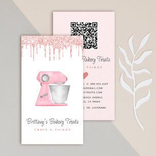 Tarjeta De Visita Código QR de Mezclador de Panadería Rosa Rubor con