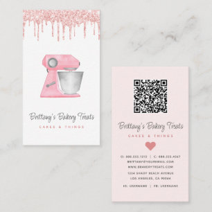 Tarjeta De Visita Código QR de Mezclador de Panadería Rosa Rubor con