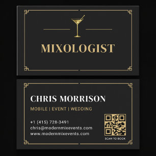 Tarjeta De Visita Código QR de Mixólogo Profesional
