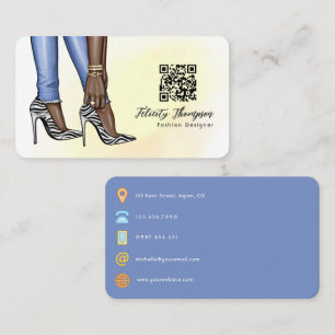 Tarjeta De Visita Código QR de moda cebra Glam Chic