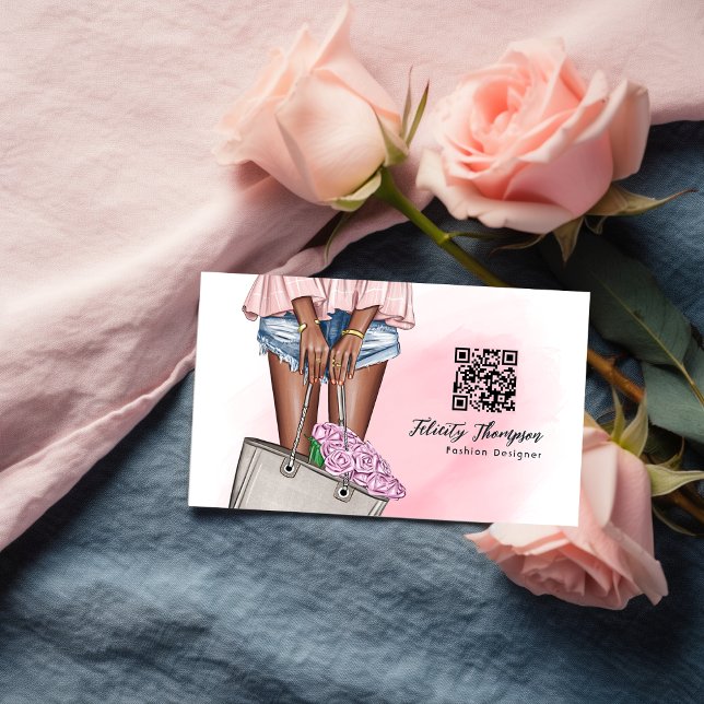 Tarjeta De Visita Código QR de moda de mezclilla rosa y azul (Subido por el creador)