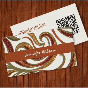Tarjeta De Visita Código QR de moda purpurina abstracto terracota ve