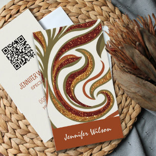 Tarjeta De Visita Código QR de moda purpurina abstracto terracota ve