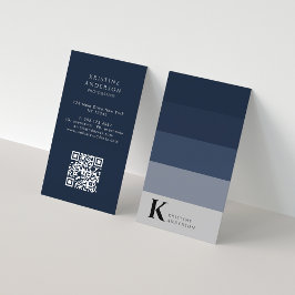 Tarjeta De Visita Código QR de monograma clásico de color azul de la