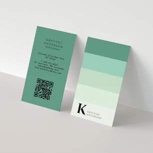Tarjeta De Visita Código QR de monograma clásico de ómbre verde Verd