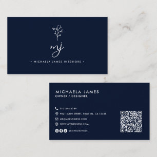 Tarjeta De Visita Código QR de monograma con letra cursiva elegante 