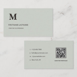 Tarjeta De Visita Código QR de monograma corporativo verde sage mini