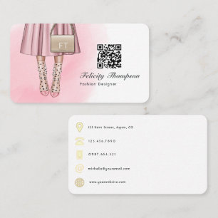 Tarjeta De Visita Código QR de Monograma de Diseñador de Moda