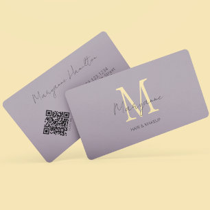 Tarjeta De Visita Código QR de monograma de lila